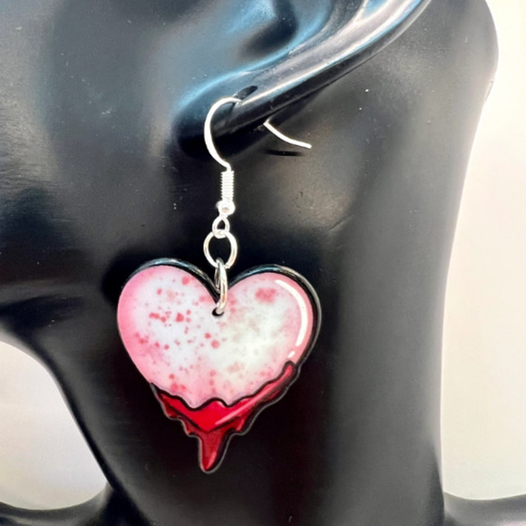 Bleeding Heart Earrings - Valentines Day Earrings - Wednesday Addams Earrings - Picture 10 of 10